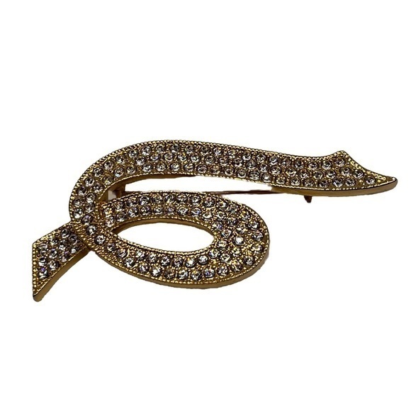 Vintage Napier gold tone rhinestones ribbon elegant party brooch pin jewelry - Picture 3 of 9